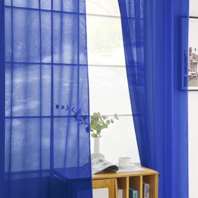 youleyar Solid Sheer Rod Pocket Curtain Voile Draperies 2 Panels White Beige - Image 4