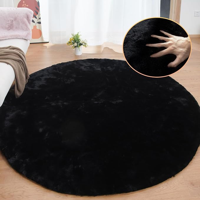 ORINOVA Round Rugs 6ft Faux Rabbit Fur Rug Fluffy Rug - Image 4