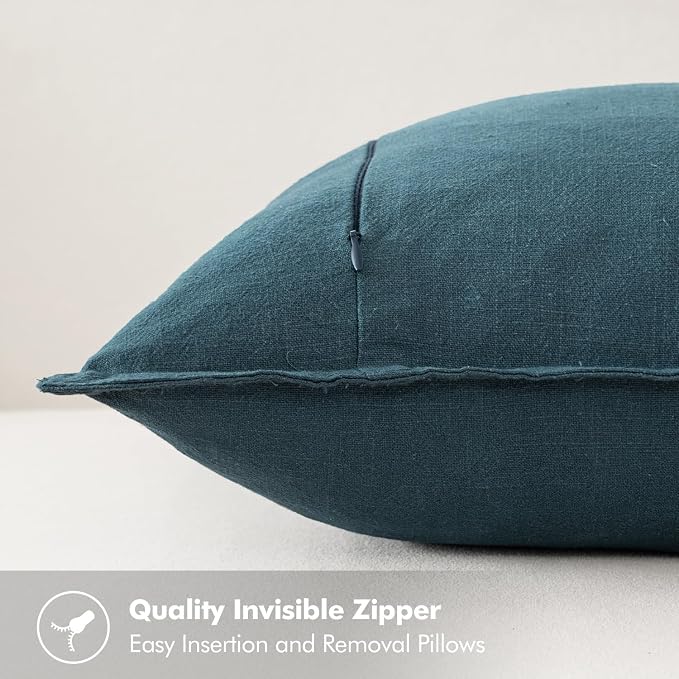 MIULEE Decorative Linen Pillow Covers 20x20 Inch Blue ​Boho Farmhouse​ ​Neutral - Image 3