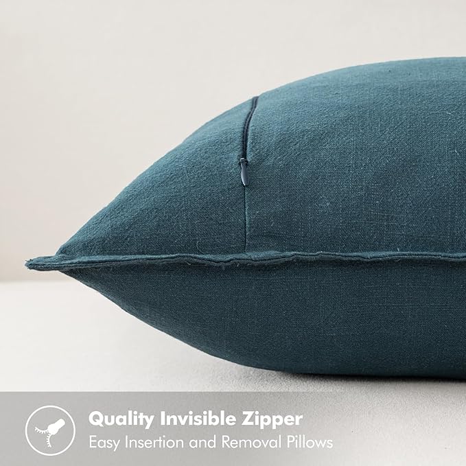 MIULEE Decorative Linen Pillow Covers 18x18 Inch Blue ​Boho Farmhouse​ ​Neutral - Image 3