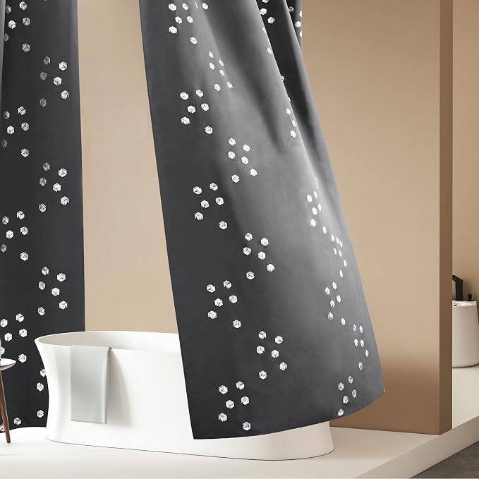 Deconovo Designer Series Silver Cubic Print Blackout Curtains - Image 7