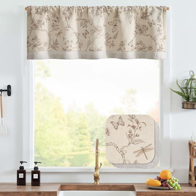 jinchan Floral Curtain Valance for Windows 16 Inch Linen Valance for Kitchen - Image 2