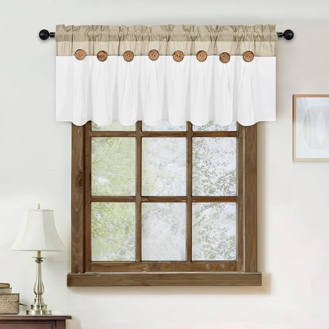 FRAMICS Farmhouse Valance Curtains, Boho Cotton Linen Kitchen Valance, Rustic - Image 3