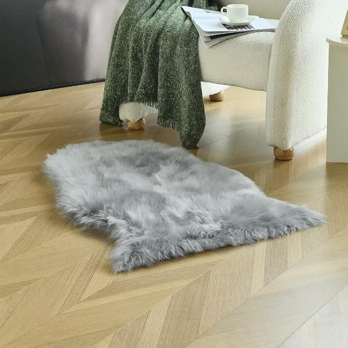 duduta Gray Faux Sheepskin Chair Seat Covers, Fluffy Shag Fur Throw Rugs Room - Image 6