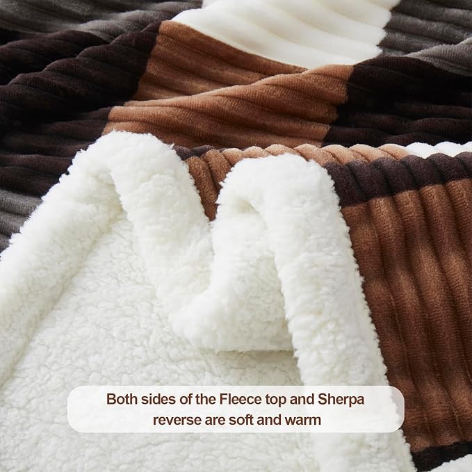 PU MEI Sherpa Blanket Twin Plaid Thick Bed Blanket, 60”*80” Super Soft Flannel - Image 4