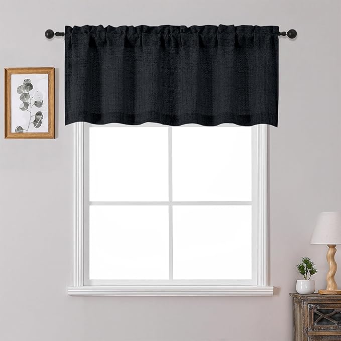 OWENIE Black Valances for Windows 1 Pcs 20 Inch Length, Light Filtering by OWENIE