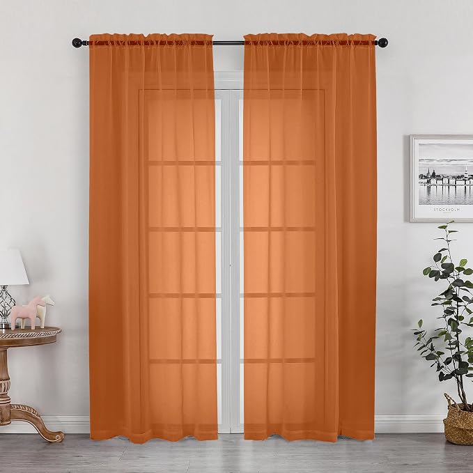 OWENIE Sheer Orange Curtains, Sheer Curtains 78 inch Length 2 Panels Set by OWENIE