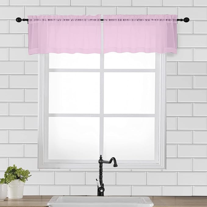 OVZME Light Pink Sheer Window Valance Curtains, Light Filtering Kitchen by OVZME
