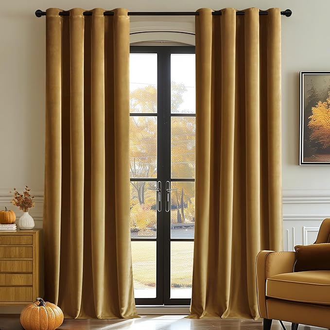 MIULEE Elegant Velvet Curtains Gold Grommet Curtains Fall Thermal Insulated by MIULEE