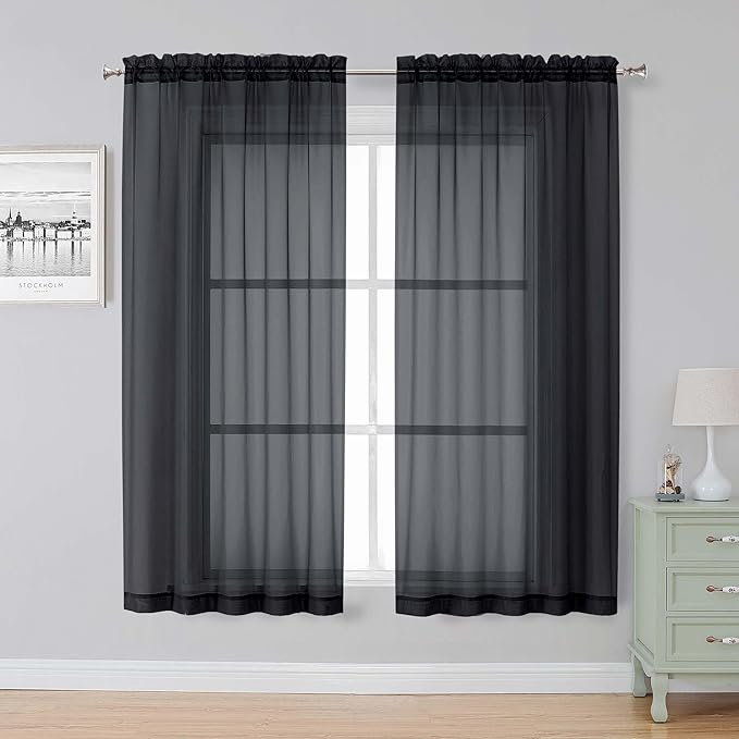 Simplebrand Black Sheer Curtains, 2 Panels Set by Simplebrand