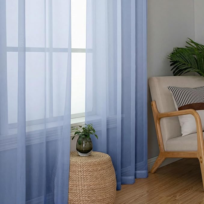 Lecloud Denim Blue Sheer Curtains 90 Inches Long 2 Panels, Voile Rod Pocket - Image 4