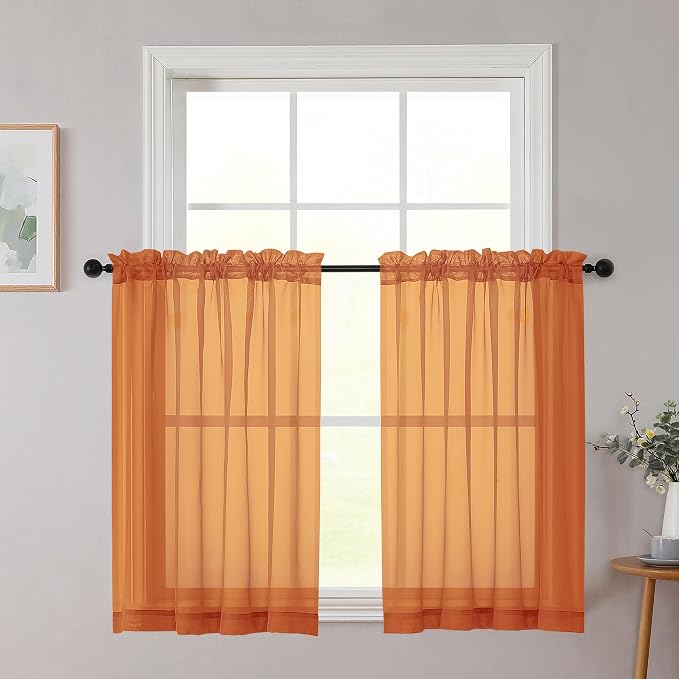 Cafe Curtains 36 Inch Length Tier 2 Pieces, Modern Soft Airy Sheer Kitchen by WelvetBLK