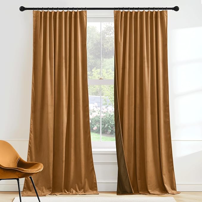 RYB HOME Luxurious Bronze Velvet Curtain Panels by RYBHOME