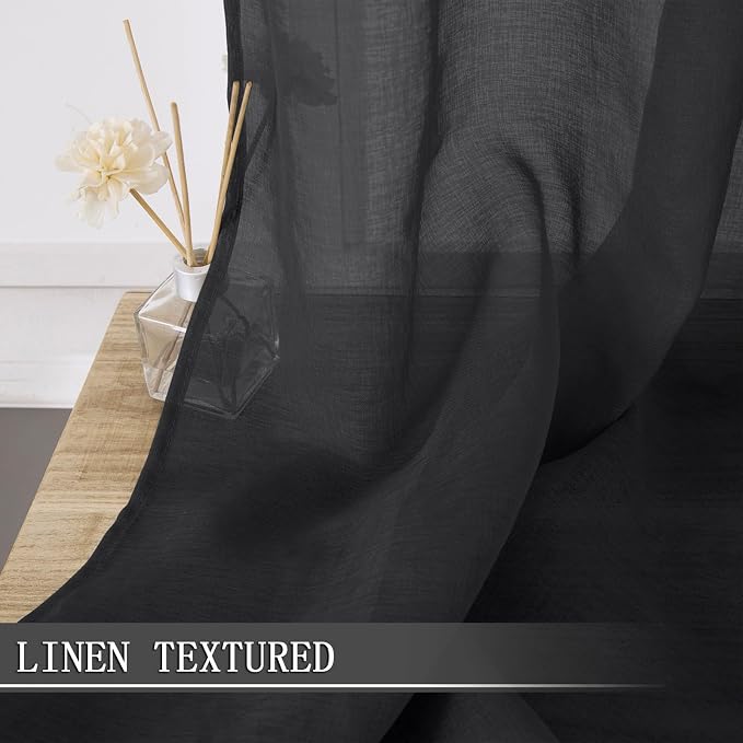 Tollpiz Sheer Tier Curtains Kitchen Linen Textured Half Curtain Sheers Light - Image 2