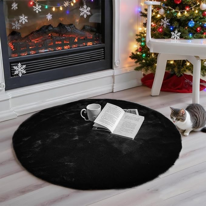 ThreadGlobe Fluffy Faux Rabbit Fur Circle Rug 3'x3', Cloud-Soft Area Rug by Unknown