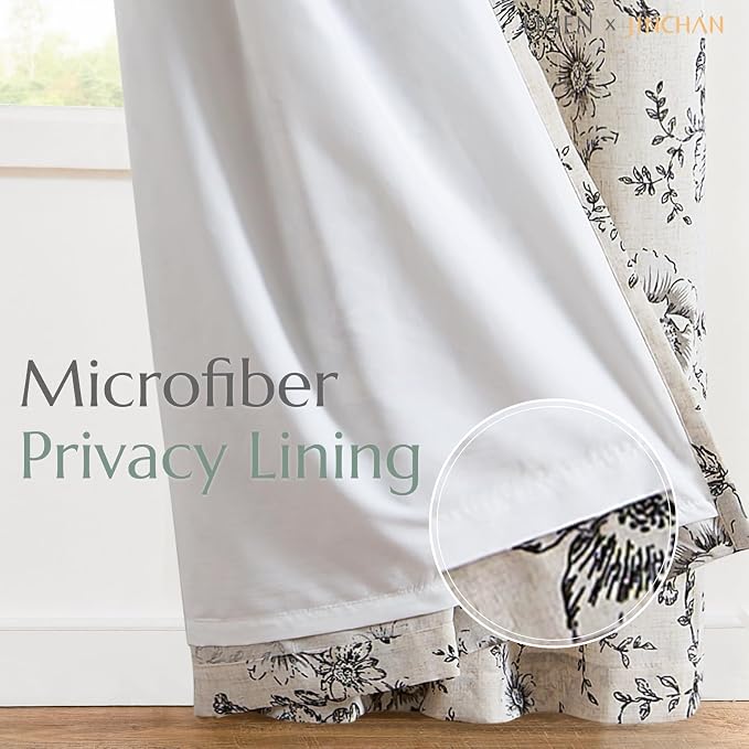 jinchan Lined Linen Blend Curtain Floral Curtains - Image 5