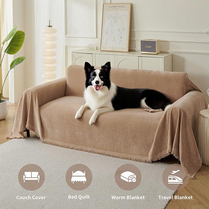 Couch Cover for Dogs, Boho Sofa Covers for 3 Cushion Couch, Chenille Sofa - Image 6