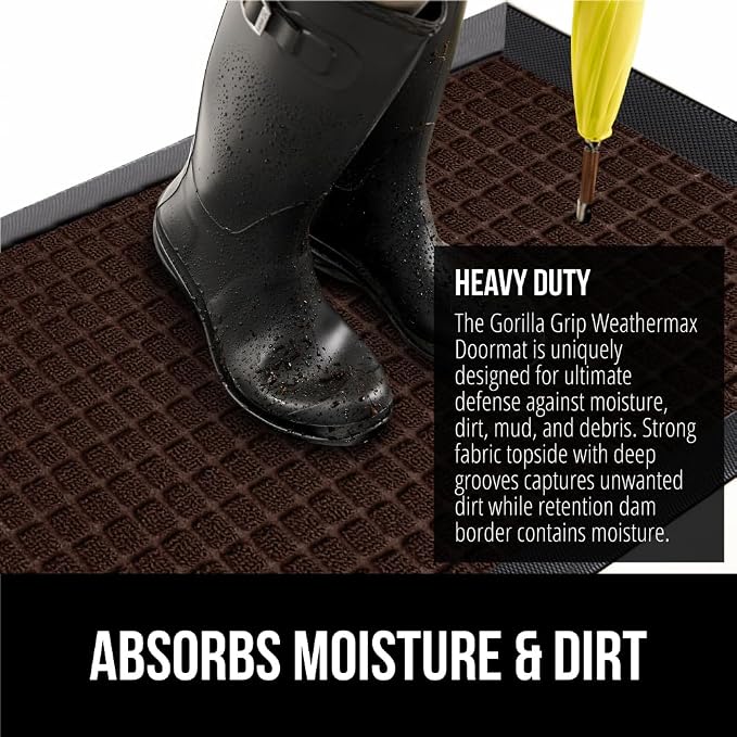 GORILLA GRIP 100% Waterproof All-Season WeatherMAX Doormat 35x23, US Designed - Image 4