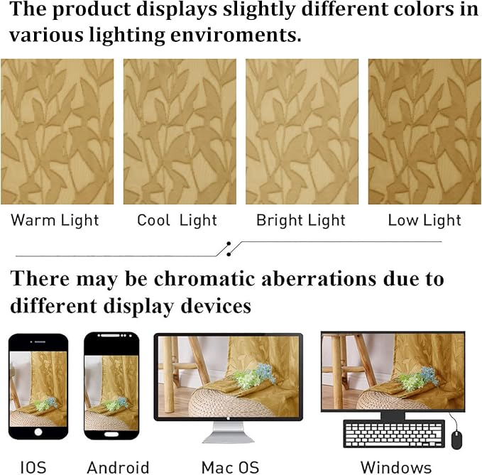 Lecloud Leia Dark Gold Sheer Curtains 72 Inches Long 2 Panels, Airy & - Image 5