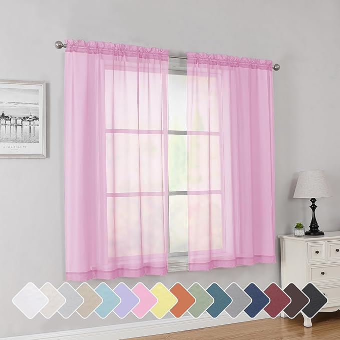 Simplebrand Pink Short Sheer Curtains 45 Inch Length by Simplebrand