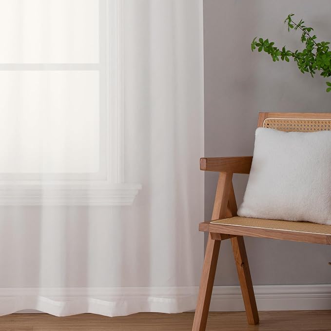 Aiyufeng Ivory Kitchen Sheer Curtains 63 inch Length 2 Panels, Rod Pocket Light - Image 8
