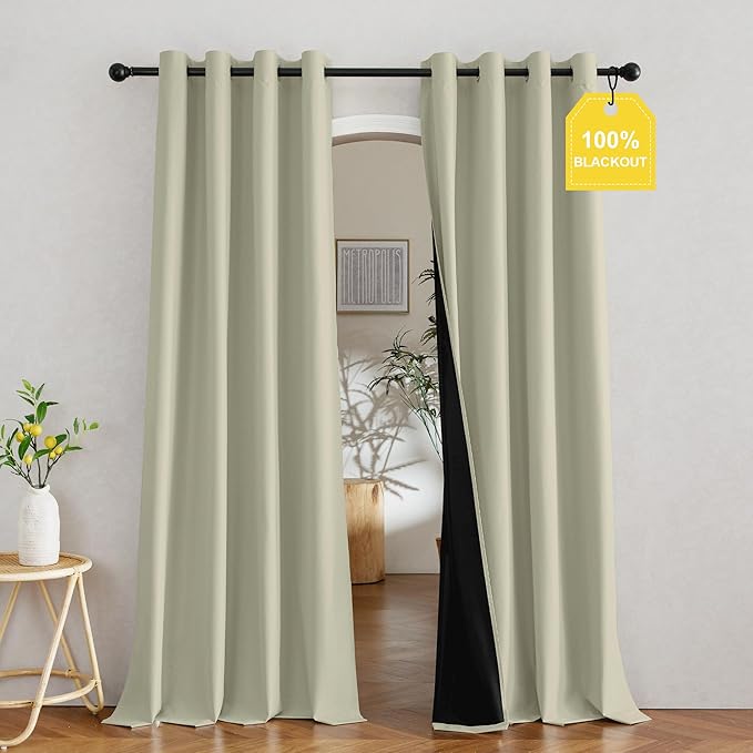 NICETOWN 100% Blackout Muted Beige Curtains 84 inches Long, Grommet Energy by NICETOWN
