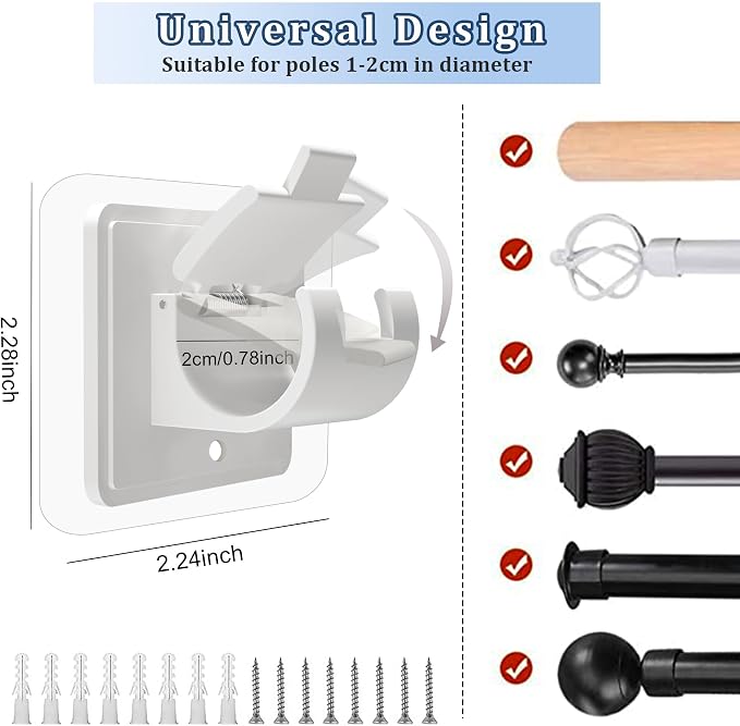 2PCS No Drill Curtain Rod Brackets No Drilling Self Adhesive Curtain Rod Holder - Image 2