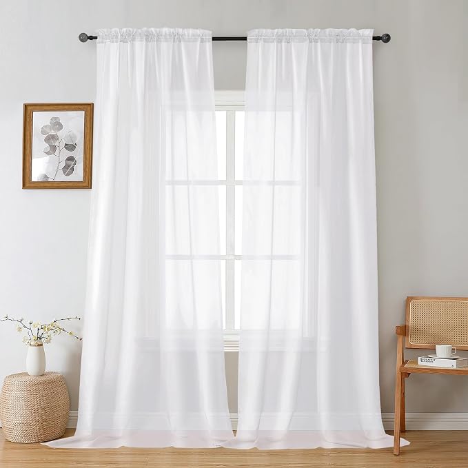 Gwine White Sheer Curtains 96 Inches Long 2 Panels, Elegant Window Treatments by Gwine