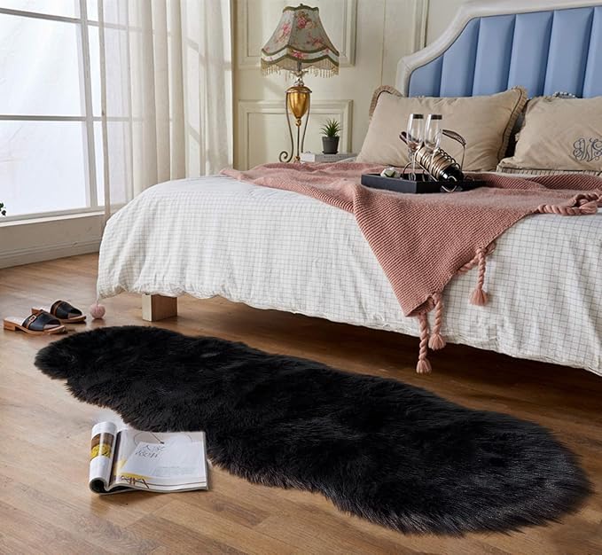Latepis Black Runner Rugs 2x6 Faux Sheepskin Fur Rug - Image 3