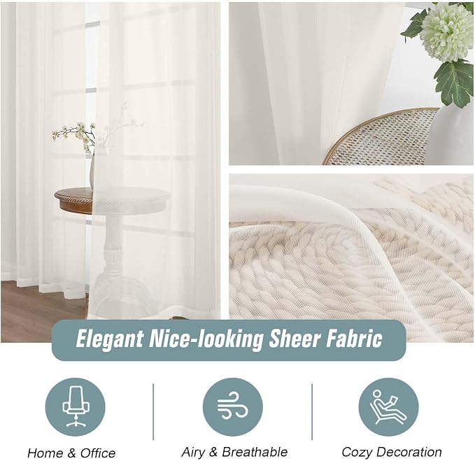 Extra Wide Ivory Sheer Curtains - Image 4