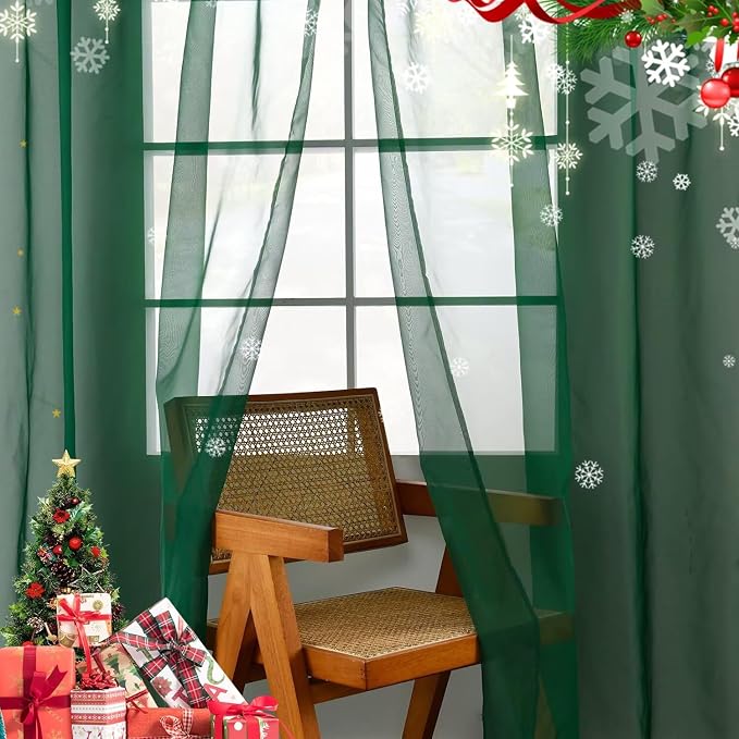 youleyar Solid Sheer Rod Pocket Curtain Voile Draperies 2 Panels White Beige - Image 2