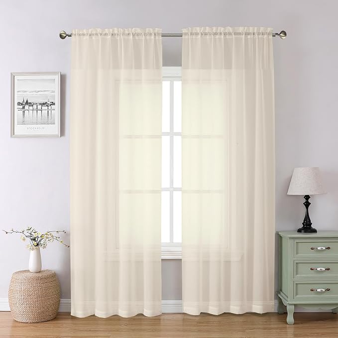 Lecloud Cream Sheer Curtains 84 Inches Long 2 Panels Set, Elegant Light by Lecloud