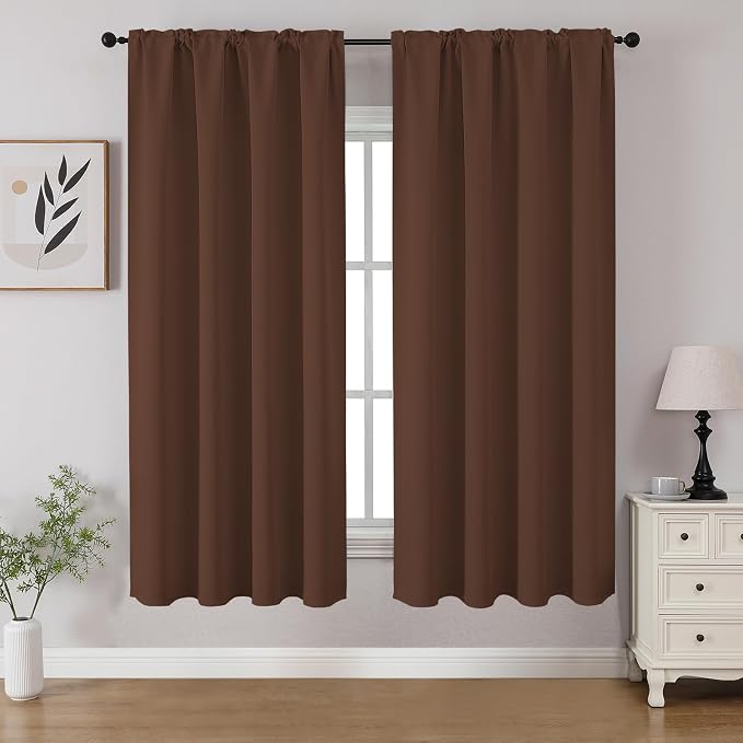 CUCRAF Brown Blackout Curtains 54 inch Length 2 Panels Set, Rod Pocket Room by CUCRAF