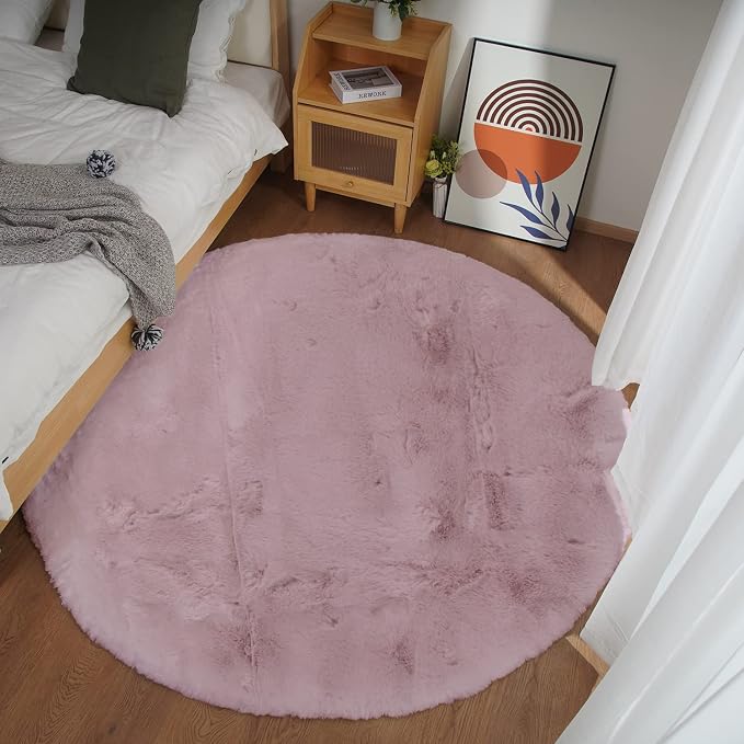 Ghouse Faux Rabbit Fur Round Rug 5ft Pink Round Rugs - Image 2