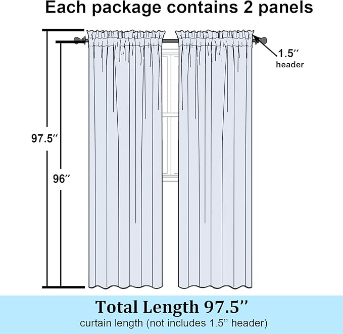 Simplebrand Navy Blue Semi Sheer Curtains 96 Inches Long 2 Panels, Light - Image 7