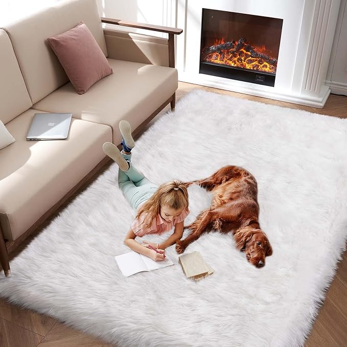 Faux Fur Area Rug, Indoor Plush Floor Carpets by Tangsoo