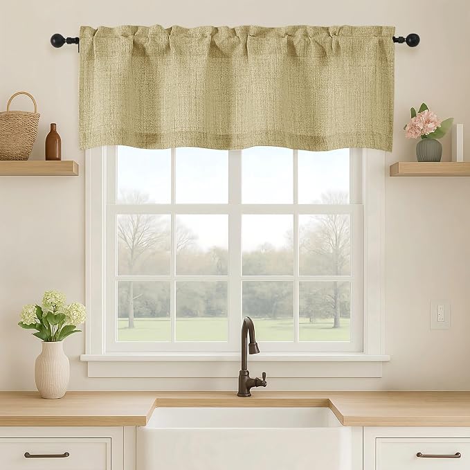 OVZME Valance for Windows, Light Filtering Faux Linen Textured Small Short by OVZME