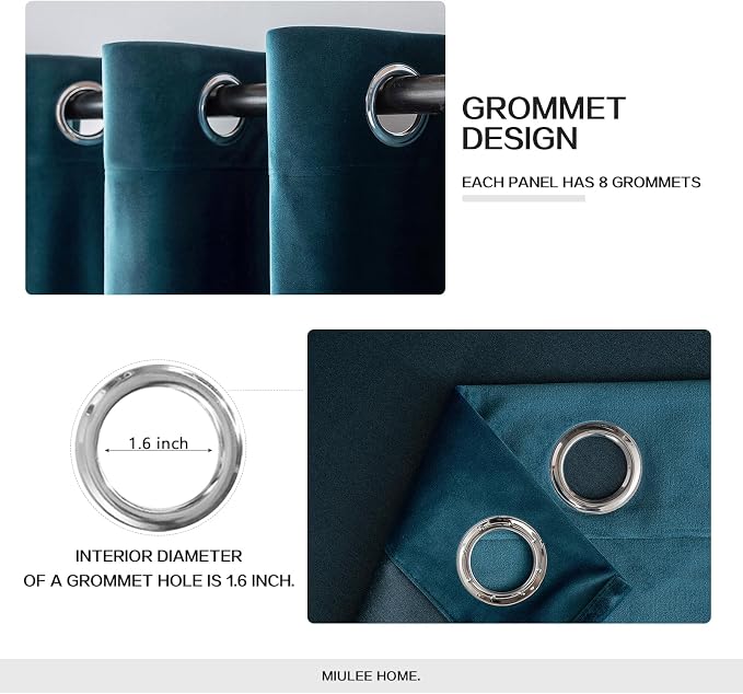 MIULEE Blue Velvet Curtains 84 Inches Length Blackout Curtains Thermal - Image 2