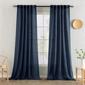 MIULEE Navy Blue Linen Curtains 108 Inch Length 2 Panels by MIULEE