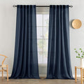 MIULEE Navy Blue Linen Curtains 96 Inch Length 2 Panels by MIULEE