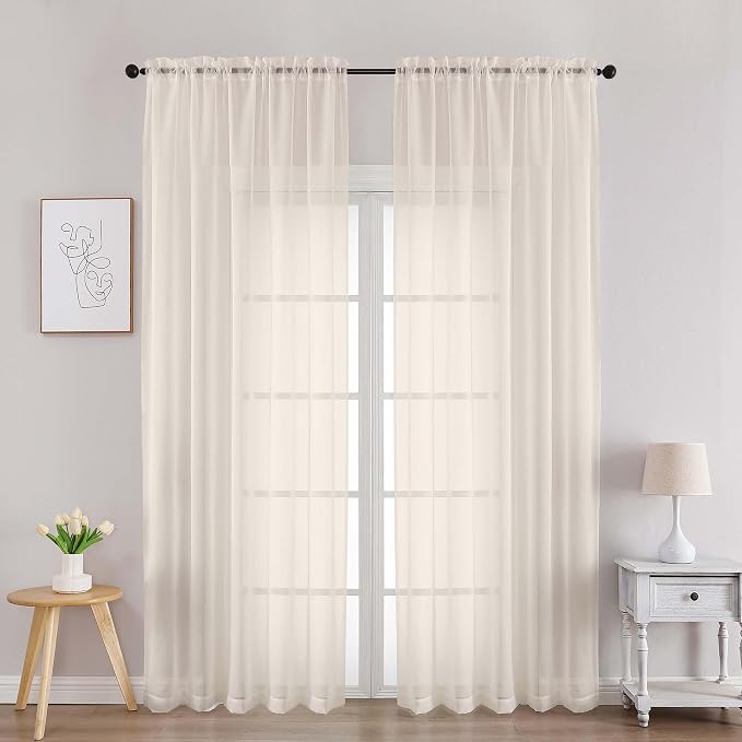 Chyhomenyc Cream Sheer Curtains 90 Inches Long 2 Panels, Light Filtering Cream by Chyhomenyc