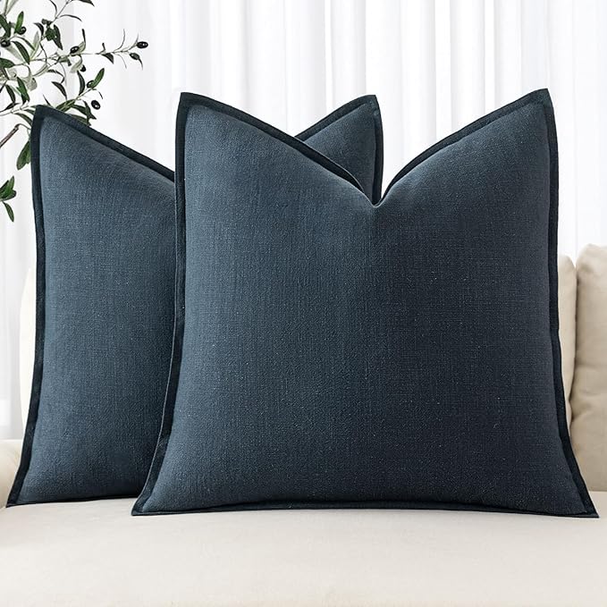 MIULEE Decorative Linen Euro Sham Pillow Covers 26x26 Navy Blue ​Boho by MIULEE
