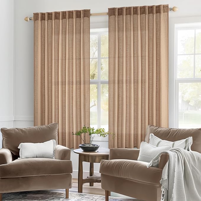 MIULEE Light Brown Linen Curtains 63 Inch Length 2 Panels - Image 2