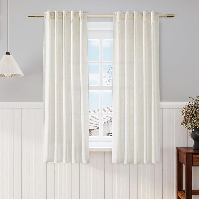 Nanspring 60 Inch Length Linen Curtains Cream Semi Sheer Light Filtering Back by Nanspring
