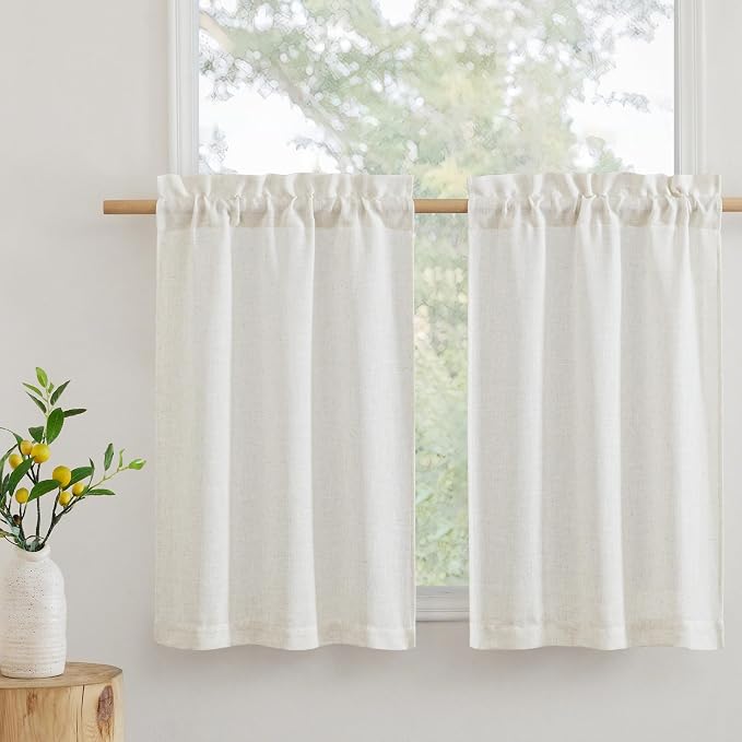 RYB HOME Cafe Curtains 24 inches Length, Linen Sheer Short Curtains by RYBHOME