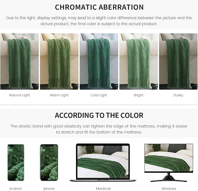 BOURINA Green Throw Blanket 50x60 Inches Throw Textured Solid Soft Sofa Couch - Image 6