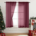 Burgundy Sheer Curtains 63 Inch Length 2 Panels, Voile Sheer Curtain by Home