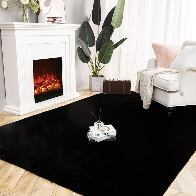 Ashler Faux Fur Rug, Ultra Soft Faux Rabbit Fur, 5 x 7 Feet Rectangle, Machine - Image 7