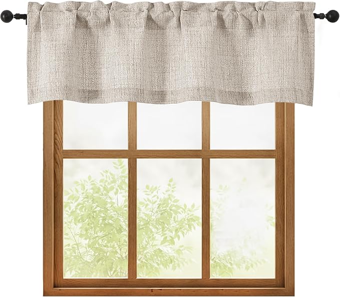 OWENIE Linen Valances for Windows 1 Pcs, Light Filtering Textured Farmhouse by OWENIE
