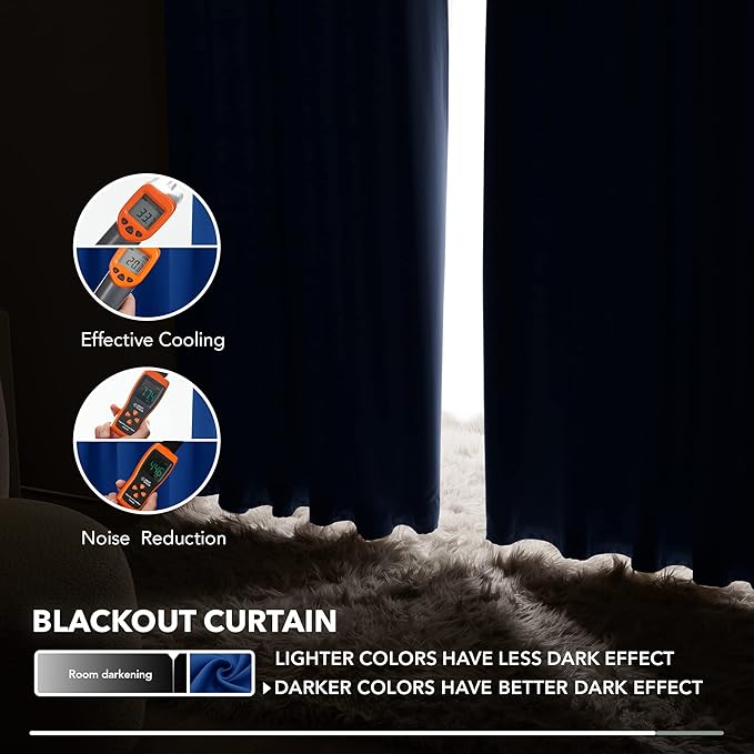 Deconovo Blackout Curtains, Thermal Insulated, W52 x L63 2 Panels, Back Tab - Image 5